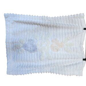 Vintage White Chenille Floral Pillow Sham With Textured Stripes